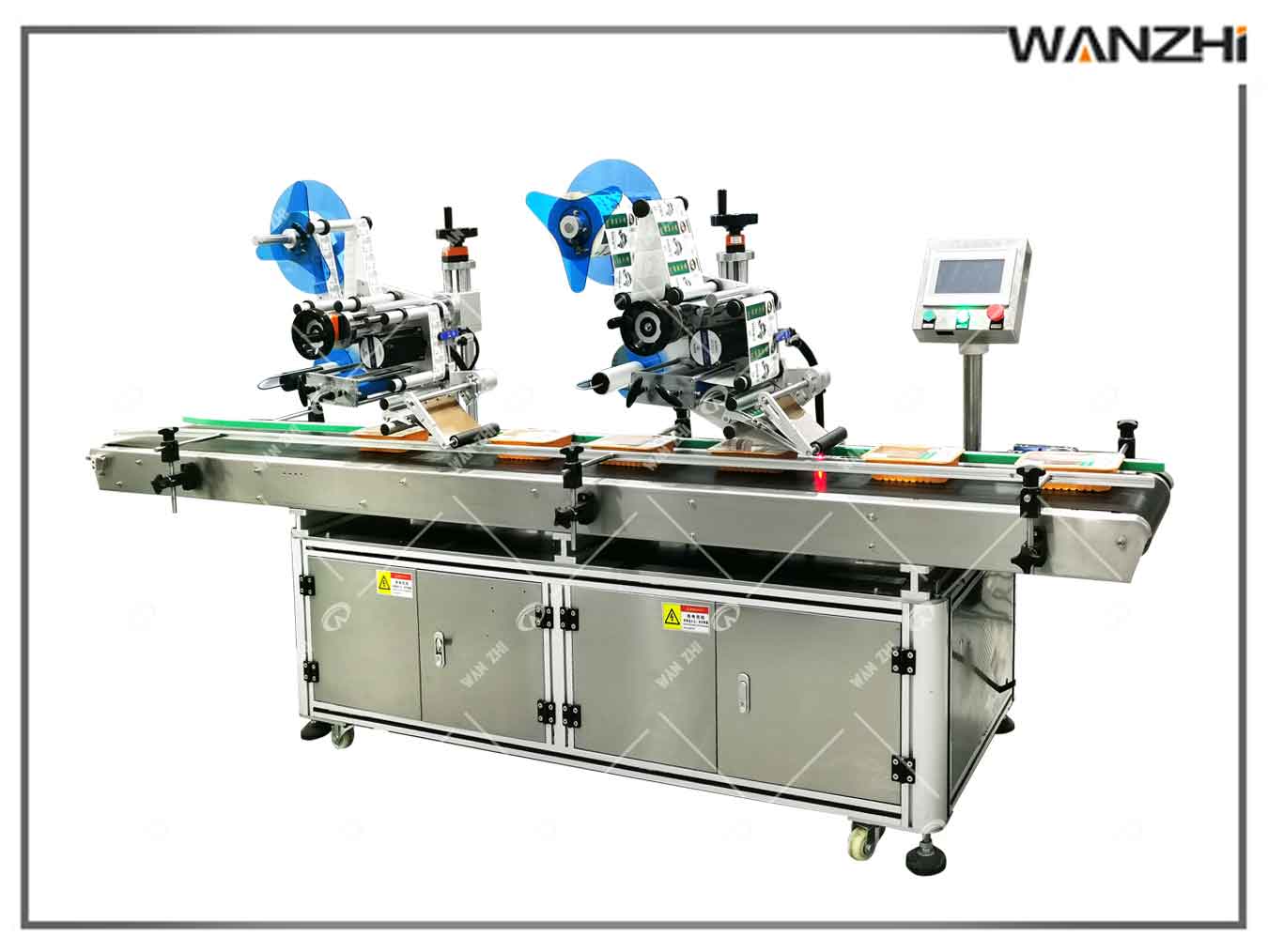 雙標頭平麵貼標機,包裝（zhuāng）盒平麵貼標機,醫藥吸塑盒貼標機